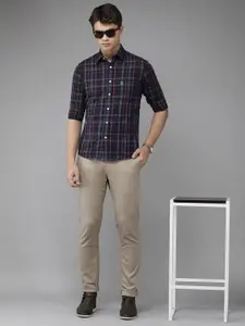 U.S. Polo Assn. U S Polo Assn Men Navy Blue & Red Tailored Fit Checked Pure Cotton Casual Shirt