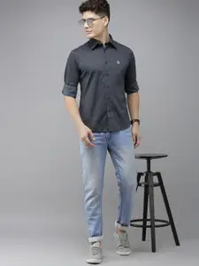 U.S. Polo Assn. Men Blue Tailored Fit Printed Pure Cotton Casual Shirt