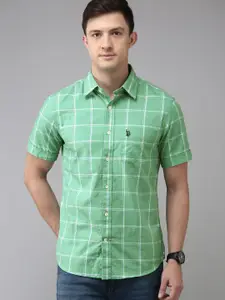 U.S. Polo Assn. U S Polo Assn Men Green & White Tailored Fit Checked Pure Cotton Casual Shirt