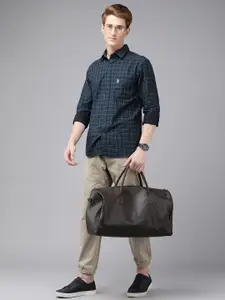 U.S. Polo Assn. Men Navy Blue Tailored Fit Tartan Checked Pure Cotton Casual Shirt