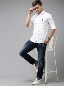U.S. Polo Assn. Men White Tailored Fit Printed Pure Cotton Casual Shirt