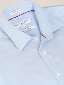 U.S. Polo Assn. U S Polo Assn Men Blue Brand Logo Embroidered Pure Cotton Tailored Fit  Casual Shirt