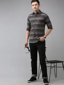 U.S. Polo Assn. U S Polo Assn Men Brown & Grey Tailored Fit Horizontal Striped Pure Cotton Casual Shirt