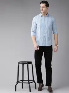 U.S. Polo Assn. U S Polo Assn Men Blue & Beige Tailored Fit Striped Pure Cotton Casual Shirt