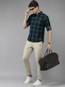 U.S. Polo Assn. U S Polo Assn Men Teal Checked Pure Cotton Casual Shirt