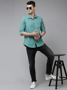 U.S. Polo Assn. Denim Co. Men Green Solid Slim Fit Pure Cotton Casual Shirt