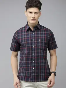 U.S. Polo Assn. U S Polo Assn Men Navy Blue And Maroon Tailored Fit Checked Pure Cotton Casual Shirt