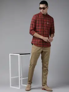 U.S. Polo Assn. U S Polo Assn Men Maroon And Blue Checked Pure Cotton Casual Shirt