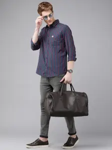 U.S. Polo Assn. Men Navy Blue Tailored Fit Striped Pure Cotton Casual Shirt