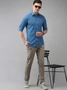 U.S. Polo Assn. U S Polo Assn Men Blue Tailored Fit Solid Pure Cotton Casual Shirt
