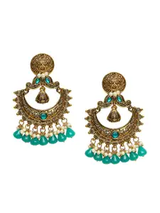 OOMPH Green Contemporary Kundan Chandbalis Earrings