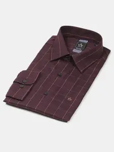 Arrow New York Men Purple Slim Fit Checked Spread collar Formal Shirt