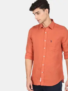 U.S. Polo Assn. U S Polo Assn Men Orange Casual Shirt
