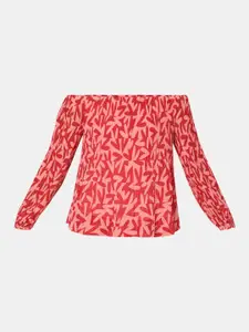Vero Moda Pink Print Off-Shoulder Bishop Sleeves Bardot Top