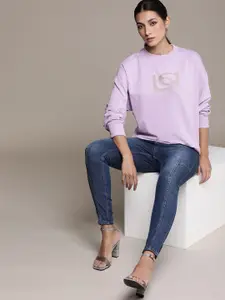 bebe Women Lavender Embellished Sweatshirt