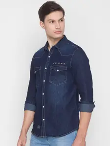 SPYKAR Men Blue Slim Fit Faded Casual Shirt