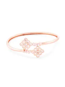AMI Women Rose Gold & White Brass Cubic Zirconia Rose Gold-Plated Kada Bracelet