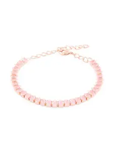 AMI Women Pink & White Brass Cubic Zirconia Rose Gold-Plated Wraparound Bracelet