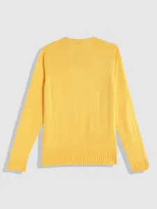 YK Girls Yellow Solid Cable Knit Pullover
