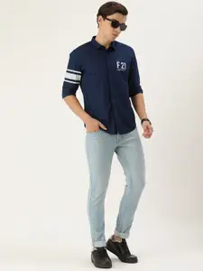 FOREVER 21 Men Navy Blue Printed Casual Shirt