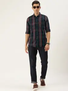 FOREVER 21 Men Navy Blue And Maroon Tartan Checked Pure Cotton Casual Shirt