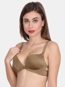 Amour Secret Olive Green Solid Front Open Plunge Bra - Lightly Padded