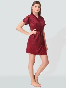 Romaisa Maroon Solid Robe with Bra and Thong