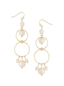 kashwini Gold-Toned & White Contemporary Drop Earrings