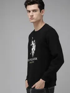 U.S. Polo Assn. Men Black Brand Logo Printed Sweatshirt