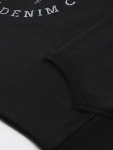 U.S. Polo Assn. Denim Co. Men Black Brand Logo Print Hooded Sweatshirt