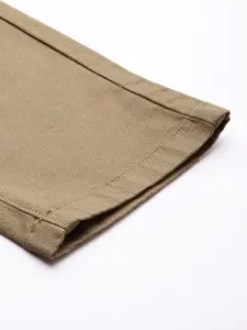 U.S. Polo Assn. Men Khaki Solid Austin Trim Fit Mid-Rise Plain Woven Flat-Front Trousers