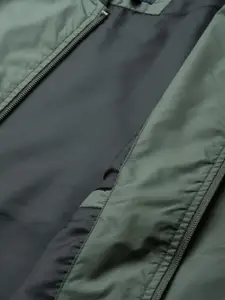 Van Heusen Men Olive Green Solid Bomber Jacket