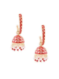 Zaveri Pearls Red & White Contemporary Jhumkas Earrings