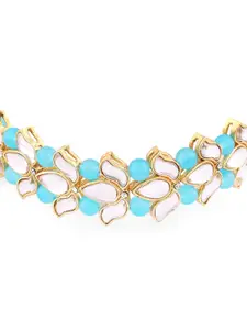 Zaveri Pearls Women Gold Toned Turquoise Blue Beaded Kundan Lotus Design Ethnic Bracelet