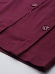 SASSAFRAS Burgundy Solid Cotton Twill Front Button Pencil Skirt