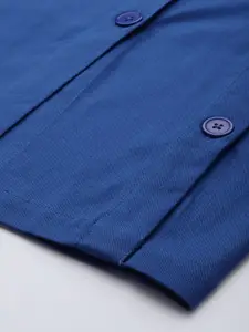 SASSAFRAS Blue Solid Blue Pure Cotton Twill Front Button Pleated Skirt