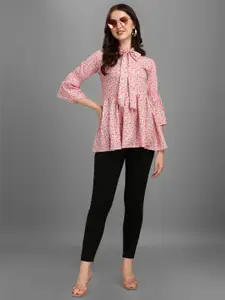 GUFRINA Peach-Coloured Floral Print Tie-Up Neck Crepe Empire Top