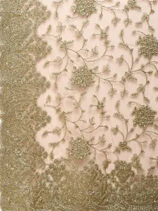 kasee Pink & Gold-Toned Floral Embroidered Net Saree