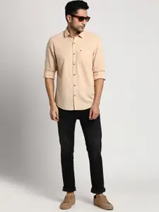 Turtle Men Beige Slim Fit Formal Shirt