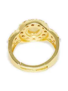 Voylla Gold-Plated White Stone & Pearl Studded Ring