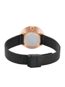 French Connection Women Black Dial & Black Stainless Steel Bracelet Style Straps Analogue Watch FCN00024D