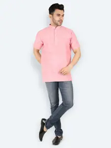 Latest Chikan Garments Men Pink Mandarin Collar Kurti