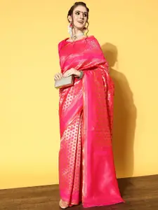 Saree mall Pink Ethnic Motifs Silk Blend Banarasi Sarees