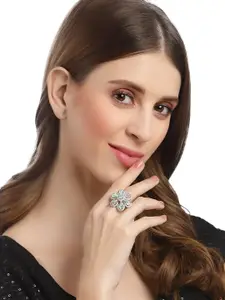 KARATCART Women Light Green Cubic Zirconia Studded Silver Tone Adjustable Ring
