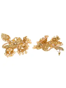 PANASH Gold-Toned Crescent Shaped Jhumkas Earrings
