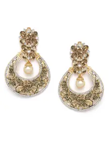 PANASH Handcrafted Gold-Toned Crescent Shaped Chandbalis Earrings
