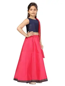 Aarika Girls Navy Blue & Pink Ready to Wear Lehenga Choli with Dupatta set