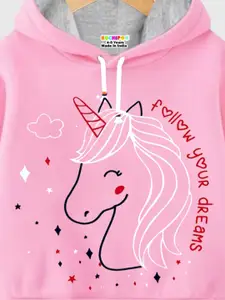 KUCHIPOO Girls Pink Printed Winterwear Girls Hoodies