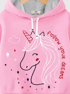 KUCHIPOO Girls Pink Printed Hooded Sweatshirt