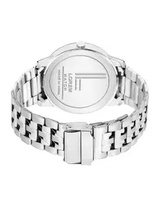 FERRIZZO Men Black Printed Dial & Silver Toned Stainless Steel Bracelet Style Straps Analogue Watch